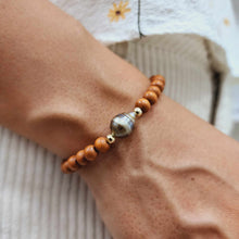 Load image into Gallery viewer, READY TO SHIP Wooden Bead Saltwater Pearl Bracelet in 14k Gold Fill - FJD$