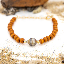 Load image into Gallery viewer, READY TO SHIP Wooden Bead Saltwater Pearl Bracelet in 14k Gold Fill - FJD$