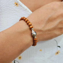 Load image into Gallery viewer, READY TO SHIP Wooden Bead Saltwater Pearl Bracelet in 14k Gold Fill - FJD$
