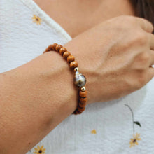 Load image into Gallery viewer, READY TO SHIP Wooden Bead Saltwater Pearl Bracelet in 14k Gold Fill - FJD$