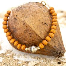 Load image into Gallery viewer, READY TO SHIP Wooden Bead Saltwater Pearl Bracelet in 14k Gold Fill - FJD$