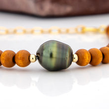 Load image into Gallery viewer, READY TO SHIP Wooden Bead Saltwater Pearl Bracelet in 14k Gold Fill - FJD$