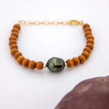 Load image into Gallery viewer, READY TO SHIP Wooden Bead Saltwater Pearl Bracelet in 14k Gold Fill - FJD$