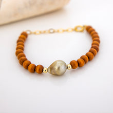 Load image into Gallery viewer, READY TO SHIP Wooden Bead Saltwater Pearl Bracelet in 14k Gold Fill - FJD$