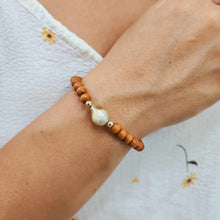Load image into Gallery viewer, READY TO SHIP Wooden Bead Saltwater Pearl Bracelet in 14k Gold Fill - FJD$