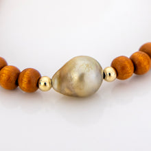 Load image into Gallery viewer, READY TO SHIP Wooden Bead Saltwater Pearl Bracelet in 14k Gold Fill - FJD$
