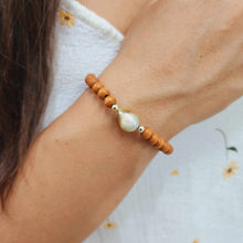 Load image into Gallery viewer, READY TO SHIP Wooden Bead Saltwater Pearl Bracelet in 14k Gold Fill - FJD$