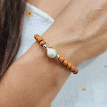 Load image into Gallery viewer, READY TO SHIP Wooden Bead Saltwater Pearl Bracelet in 14k Gold Fill - FJD$