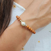 Load image into Gallery viewer, READY TO SHIP Wooden Bead Saltwater Pearl Bracelet in 14k Gold Fill - FJD$
