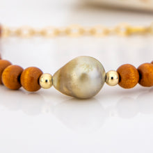 Load image into Gallery viewer, READY TO SHIP Wooden Bead Saltwater Pearl Bracelet in 14k Gold Fill - FJD$