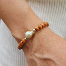 Load image into Gallery viewer, READY TO SHIP Wooden Bead Saltwater Pearl Bracelet in 14k Gold Fill - FJD$
