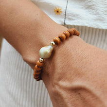 Load image into Gallery viewer, READY TO SHIP Wooden Bead Saltwater Pearl Bracelet in 14k Gold Fill - FJD$