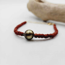Load image into Gallery viewer, READY TO SHIP Wooden Bead Saltwater Pearl Bracelet in 14k Gold Fill - FJD$