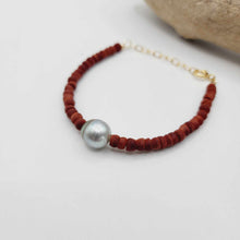 Load image into Gallery viewer, READY TO SHIP Wooden Bead Saltwater Pearl Bracelet in 14k Gold Fill - FJD$