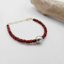 Load image into Gallery viewer, READY TO SHIP Wooden Bead Saltwater Pearl Bracelet in 14k Gold Fill - FJD$
