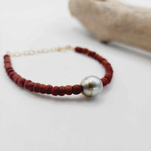 Load image into Gallery viewer, READY TO SHIP Wooden Bead Saltwater Pearl Bracelet in 14k Gold Fill - FJD$