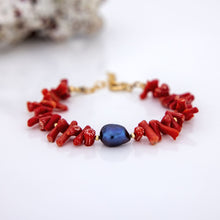 Load image into Gallery viewer, READY TO SHIP Freshwater Pearl Red Coral Bracelet - 14k Gold Fill FJD$