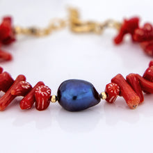 Load image into Gallery viewer, READY TO SHIP Freshwater Pearl Red Coral Bracelet - 14k Gold Fill FJD$