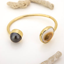 Load image into Gallery viewer, READY TO SHIP Civa Fiji Saltwater Bezel Set Pearl & Shell Cuff - 14k Gold Fill FJD$