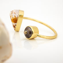 Load image into Gallery viewer, READY TO SHIP Civa Fiji Saltwater Bezel Set Pearl & Shell Cuff - 14k Gold Fill FJD$