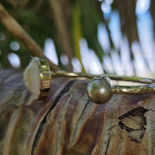 Load image into Gallery viewer, READY TO SHIP Civa Fiji Saltwater Bezel Set Pearl & Shell Cuff - 14k Gold Fill FJD$