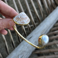 Load image into Gallery viewer, READY TO SHIP Civa Fiji Saltwater Bezel Set Pearl & Shell Cuff - 14k Gold Fill FJD$