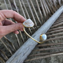 Load image into Gallery viewer, READY TO SHIP Civa Fiji Saltwater Bezel Set Pearl & Shell Cuff - 14k Gold Fill FJD$