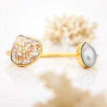 Load image into Gallery viewer, READY TO SHIP Civa Fiji Saltwater Bezel Set Pearl & Shell Cuff - 14k Gold Fill FJD$