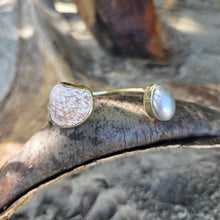 Load image into Gallery viewer, READY TO SHIP Civa Fiji Saltwater Bezel Set Pearl & Shell Cuff - 14k Gold Fill FJD$