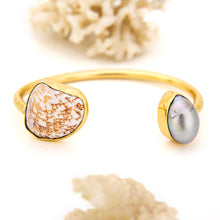 Load image into Gallery viewer, READY TO SHIP Civa Fiji Saltwater Bezel Set Pearl & Shell Cuff - 14k Gold Fill FJD$