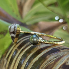Load image into Gallery viewer, READY TO SHIP Civa Fiji Saltwater Bezel Set Pearl & Shell Cuff - 14k Gold Fill FJD$