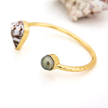 Load image into Gallery viewer, READY TO SHIP Civa Fiji Saltwater Bezel Set Pearl & Shell Cuff - 14k Gold Fill FJD$