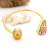 Load image into Gallery viewer, READY TO SHIP Civa Fiji Saltwater Bezel Set Pearl & Shell Cuff - 14k Gold Fill FJD$