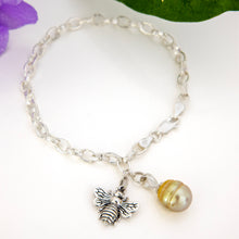 Load image into Gallery viewer, READY TO SHIP Civa Fiji Graded Pearl & Honey Bee Charm Bracelet - 925 Sterling Silver FJD$