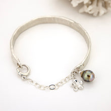Load image into Gallery viewer, READY TO SHIP Civa Fiji Pearl Organic Cast Bracelet with Frangipani charm - 925 Sterling Silver FJD$