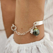 Load image into Gallery viewer, READY TO SHIP Civa Fiji Pearl Organic Cast Bracelet with Frangipani charm - 925 Sterling Silver FJD$