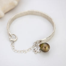 Load image into Gallery viewer, READY TO SHIP Civa Fiji Pearl Organic Cast Bracelet with Frangipani charm - 925 Sterling Silver FJD$