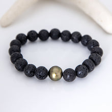Load image into Gallery viewer, READY TO SHIP Stretch Fiji Saltwater Pearl & Lava Stone Bracelet FJD$