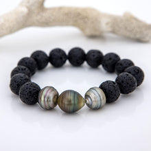 Load image into Gallery viewer, CONTACT US TO RECREATE THIS SOLD OUT STYLE Stretch Fiji Saltwater Pearl Trio & Lava Stone Bracelet FJD$