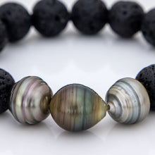 Load image into Gallery viewer, CONTACT US TO RECREATE THIS SOLD OUT STYLE Stretch Fiji Saltwater Pearl Trio & Lava Stone Bracelet FJD$