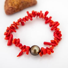 Load image into Gallery viewer, READY TO SHIP Civa Fiji Pearl Red Coral Stretch Bracelet - FJD$