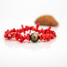 Load image into Gallery viewer, READY TO SHIP Civa Fiji Pearl Red Coral Stretch Bracelet - FJD$