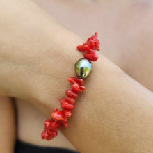 Load image into Gallery viewer, READY TO SHIP Civa Fiji Pearl Red Coral Stretch Bracelet - FJD$
