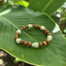 Load image into Gallery viewer, READY TO SHIP Unisex Pikake Flower & Wooden Bead Bracelet FJD$
