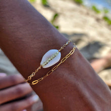 Load image into Gallery viewer, CHOOSE A COLOUR Cowrie Shell & Glass Bead Double Chain Bracelet in 14k Gold Fill - FJD$