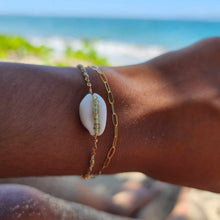 Load image into Gallery viewer, CHOOSE A COLOUR Cowrie Shell & Glass Bead Double Chain Bracelet in 14k Gold Fill - FJD$