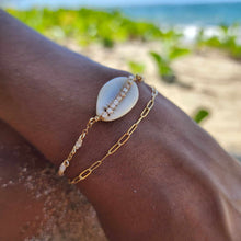 Load image into Gallery viewer, CHOOSE A COLOUR Cowrie Shell & Glass Bead Double Chain Bracelet in 14k Gold Fill - FJD$