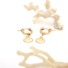 Load image into Gallery viewer, READY TO SHIP Huggie Earrings with Mermaid Charms - 14k Gold Fill FJD$