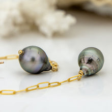 Load image into Gallery viewer, CONTACT US TO RECREATE THIS SOLD OUT STYLE Civa Fiji Saltwater Pearl Stud Earrings with Chain Detail - 14k Gold Fill FJD$