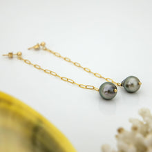 Load image into Gallery viewer, CONTACT US TO RECREATE THIS SOLD OUT STYLE Civa Fiji Saltwater Pearl Stud Earrings with Chain Detail - 14k Gold Fill FJD$